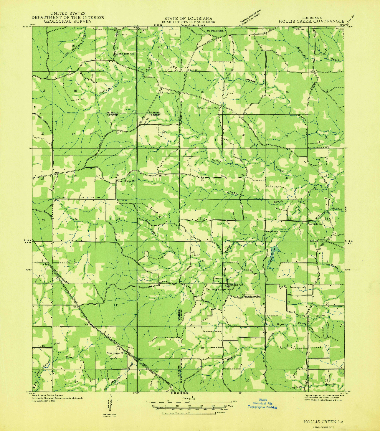USGS 1:31680-SCALE QUADRANGLE FOR HOLLIS CREEK, LA 1938
