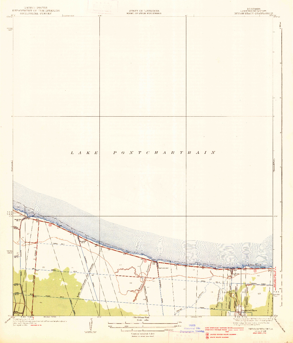USGS 1:31680-SCALE QUADRANGLE FOR INDIAN BEACH, LA 1938