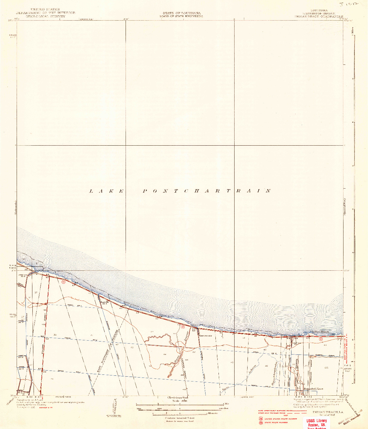 USGS 1:31680-SCALE QUADRANGLE FOR INDIAN BEACH, LA 1938
