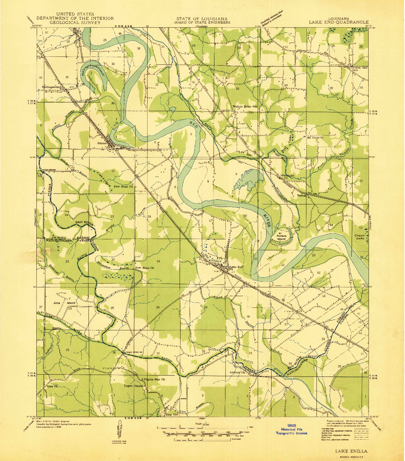 USGS 1:31680-SCALE QUADRANGLE FOR LAKE END, LA 1938