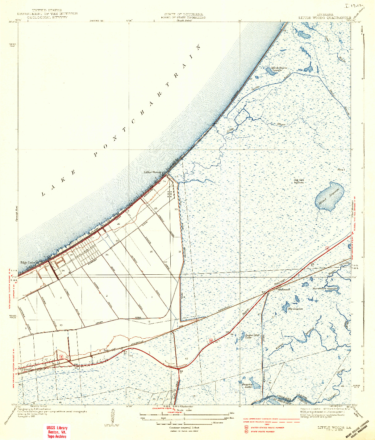 USGS 1:31680-SCALE QUADRANGLE FOR LITTLE WOODS, LA 1938