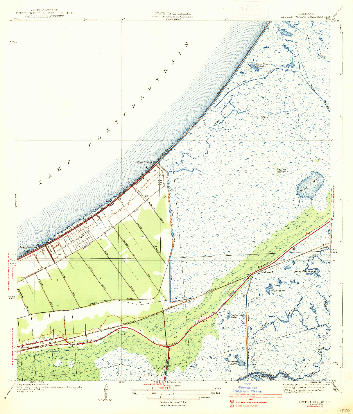USGS 1:31680-SCALE QUADRANGLE FOR LITTLE WOODS, LA 1938