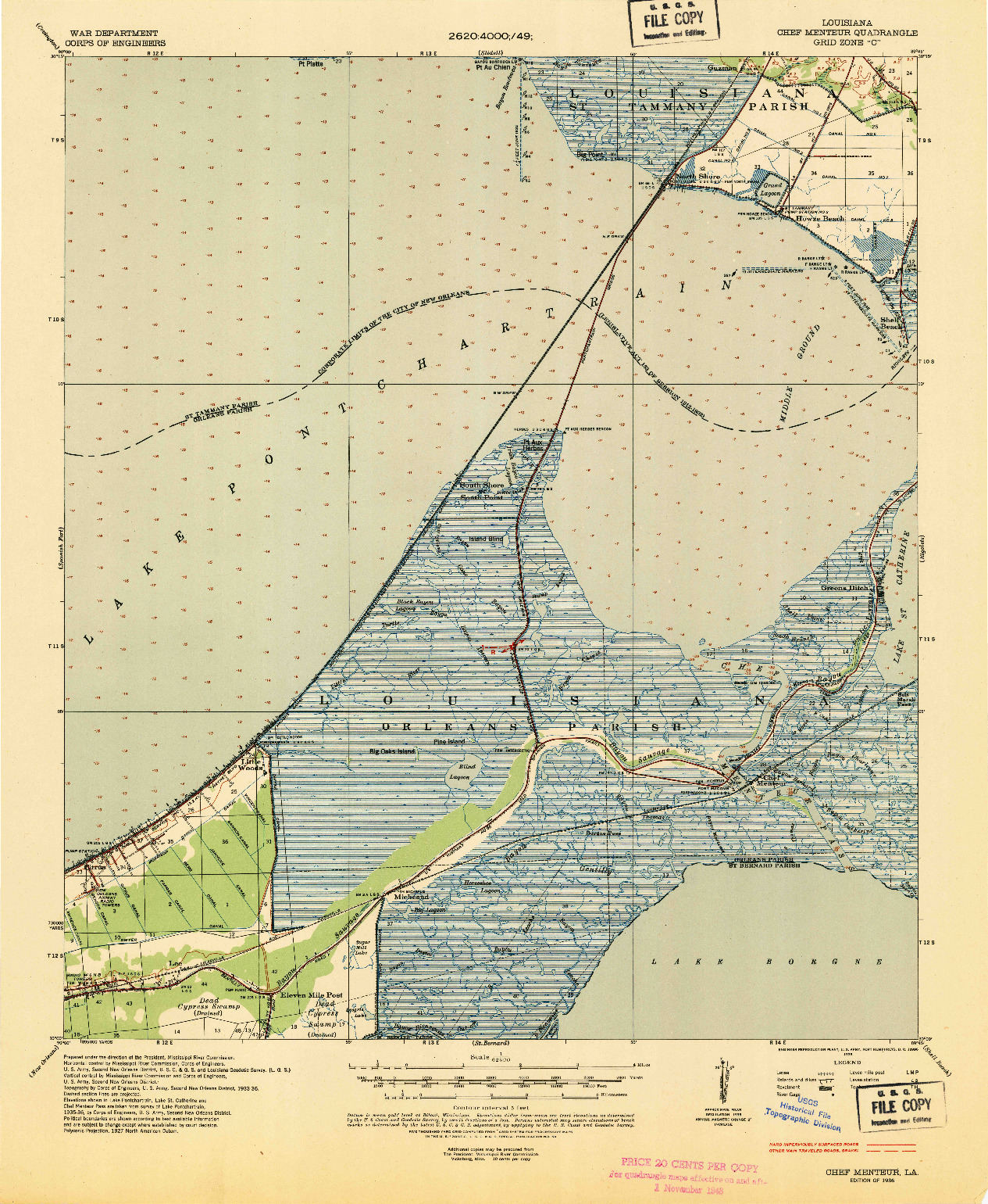 USGS 1:62500-SCALE QUADRANGLE FOR CHEF MENTEUR, LA 1936