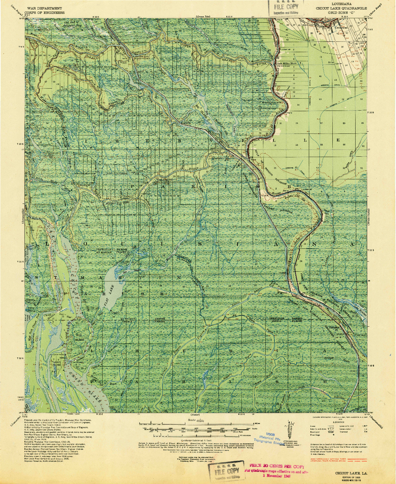USGS 1:62500-SCALE QUADRANGLE FOR CHICOT LAKE, LA 1935