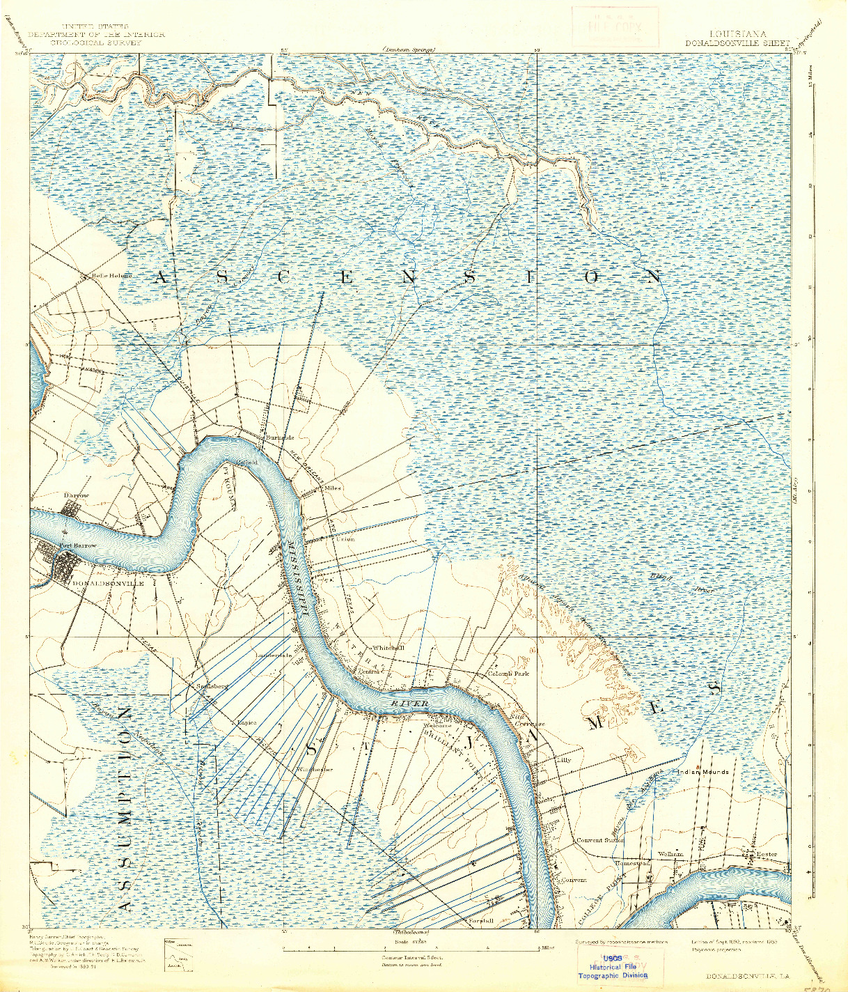 USGS 1:62500-SCALE QUADRANGLE FOR DONALDSONVILLE, LA 1892