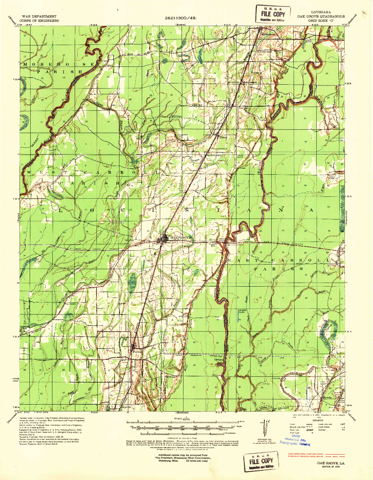 USGS 1:62500-SCALE QUADRANGLE FOR OAK GROVE, LA 1935
