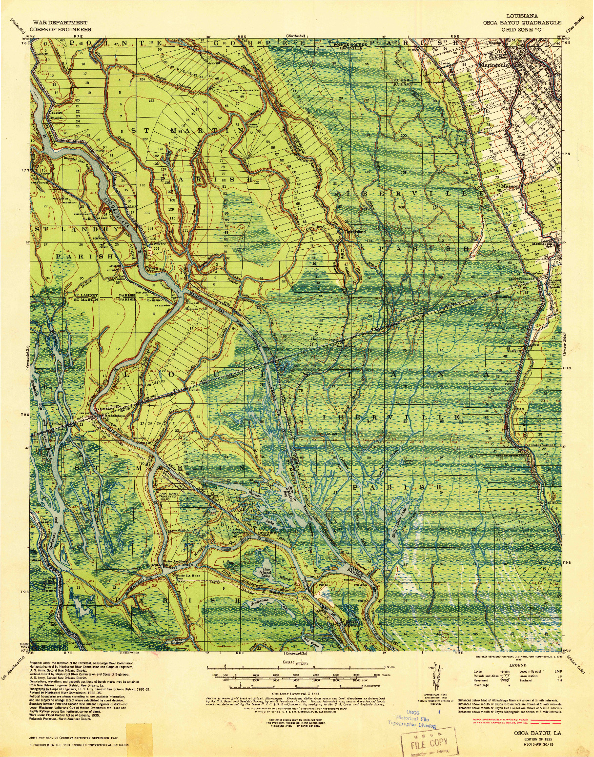 USGS 1:62500-SCALE QUADRANGLE FOR OSCA BAYOU, LA 1935