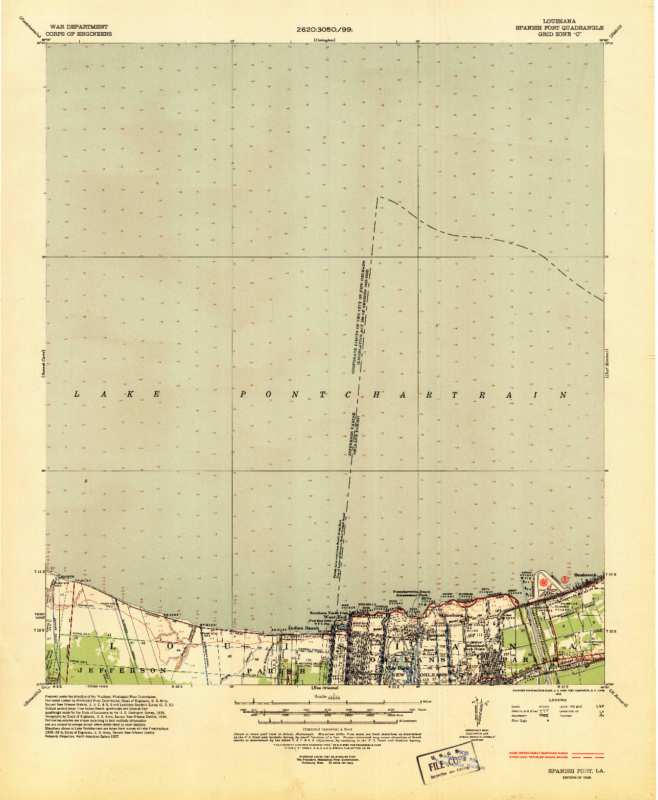 USGS 1:62500-SCALE QUADRANGLE FOR SPANISH FORT, LA 1936