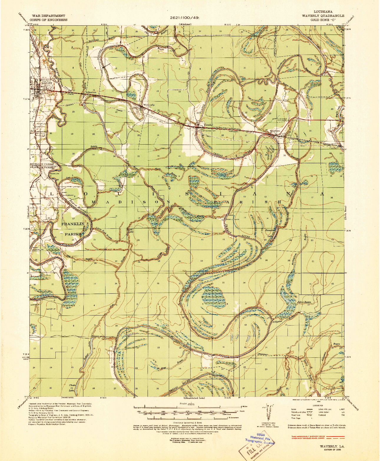 USGS 1:62500-SCALE QUADRANGLE FOR WAVERLY, LA 1935