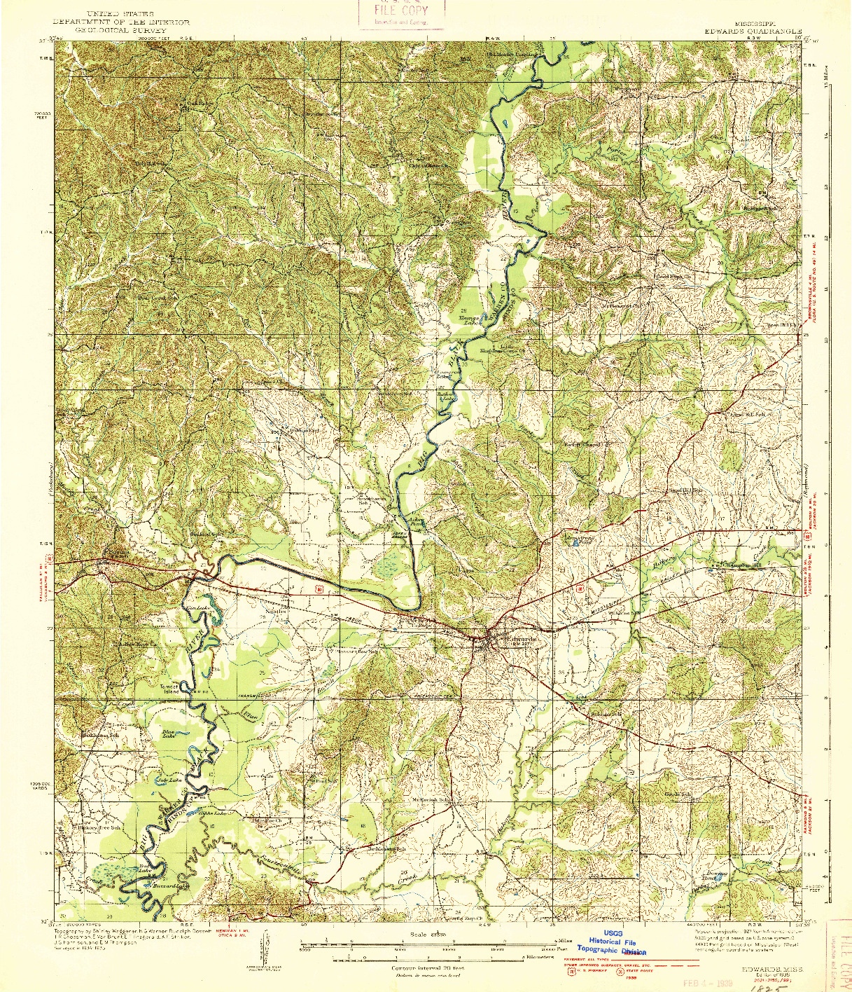 USGS 1:62500-SCALE QUADRANGLE FOR EDWARDS, MS 1938