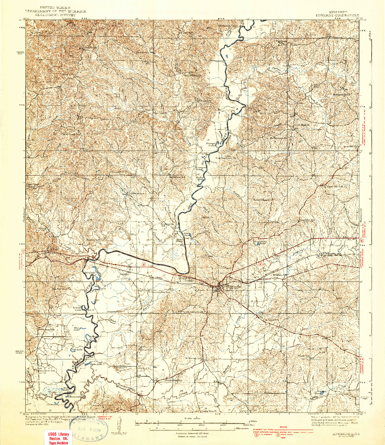 USGS 1:62500-SCALE QUADRANGLE FOR EDWARDS, MS 1938