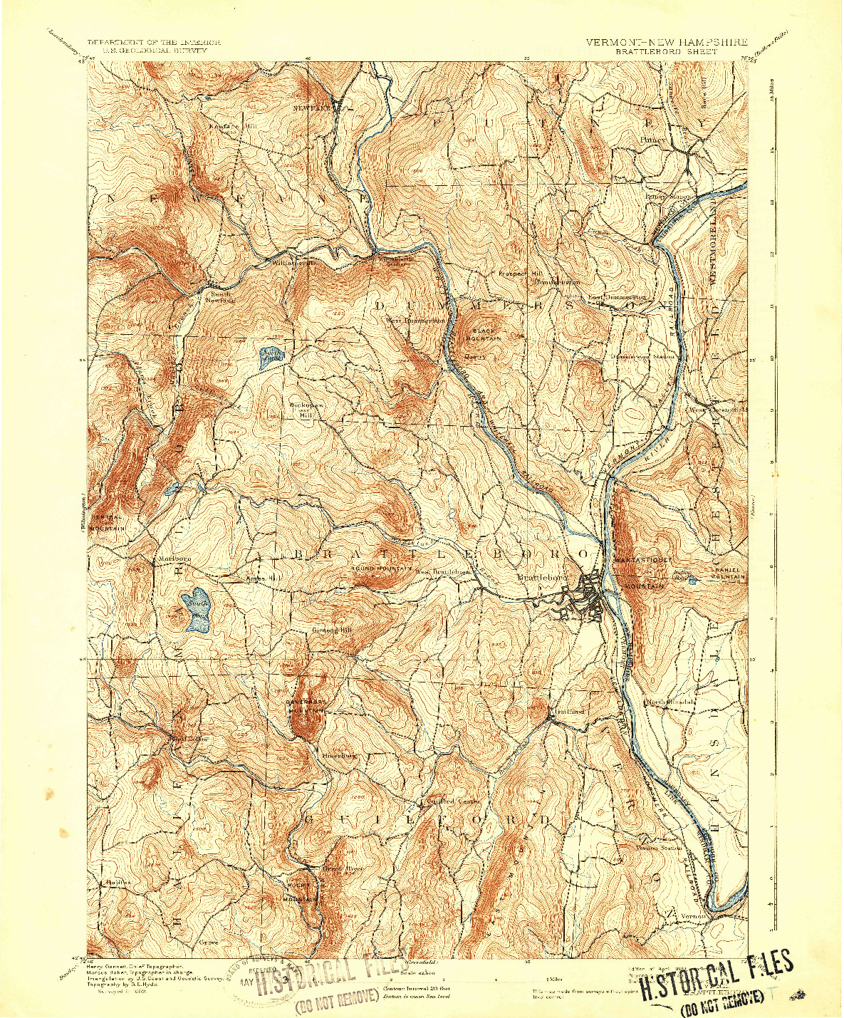 USGS 1:62500-SCALE QUADRANGLE FOR BRATTLEBORO, VT 1893