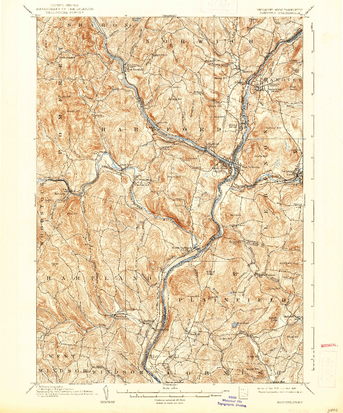 USGS 1:62500-SCALE QUADRANGLE FOR HANOVER, VT 1908