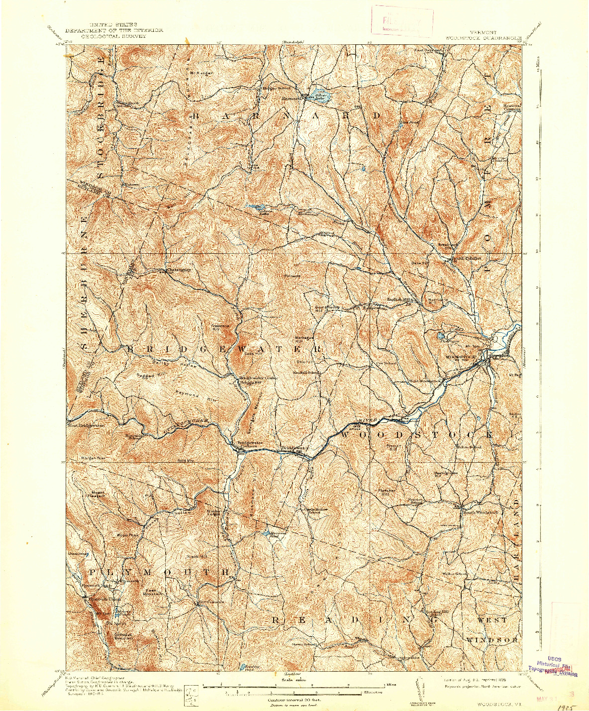 USGS 1:62500-SCALE QUADRANGLE FOR WOODSTOCK, VT 1913