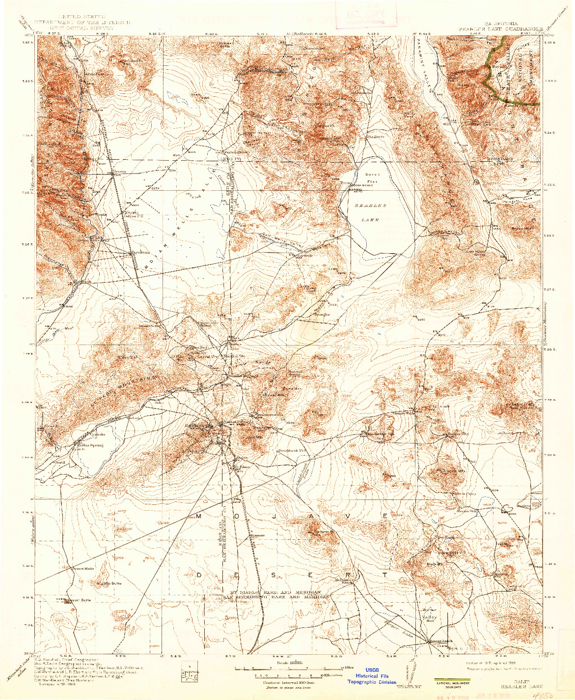 USGS 1:250000-SCALE QUADRANGLE FOR SEARLES LAKE, CA 1915