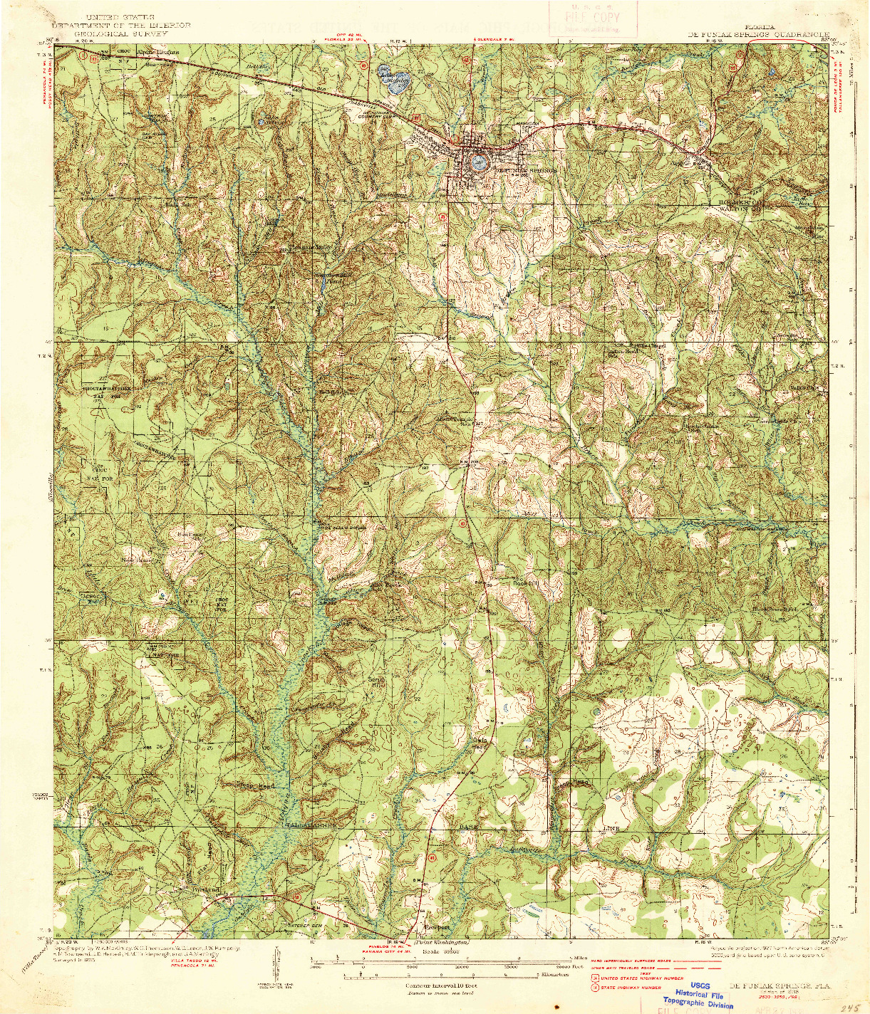 USGS 1:62500-SCALE QUADRANGLE FOR DE FUNIAK SPRINGS, FL 1938