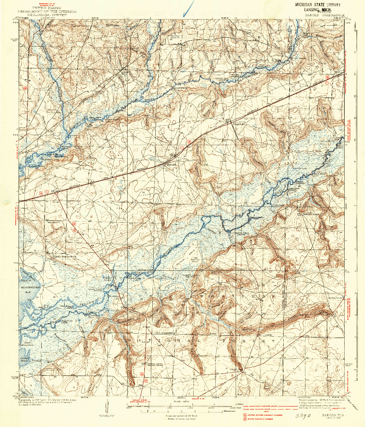 USGS 1:62500-SCALE QUADRANGLE FOR HAROLD, FL 1938