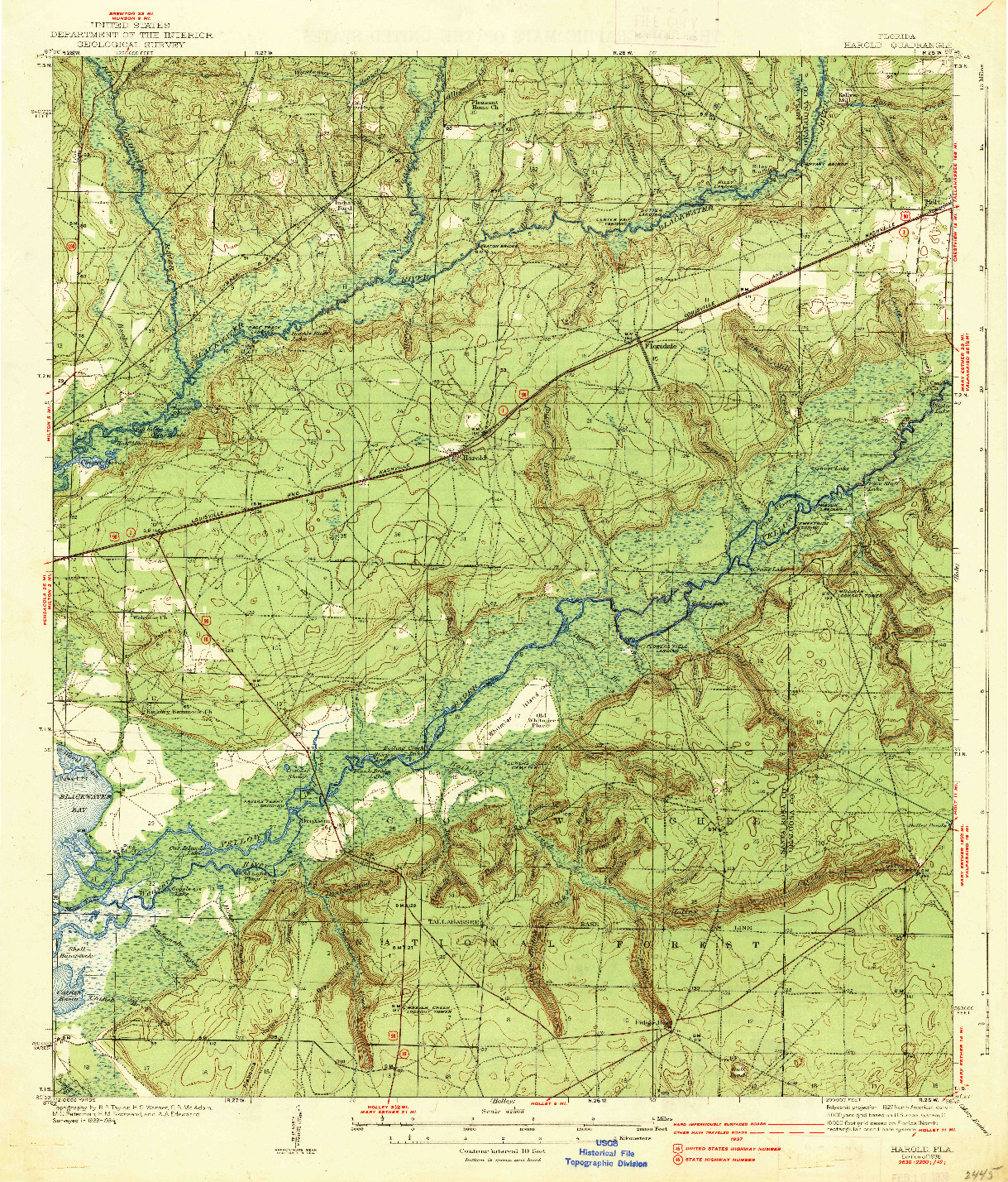 USGS 1:62500-SCALE QUADRANGLE FOR HAROLD, FL 1938