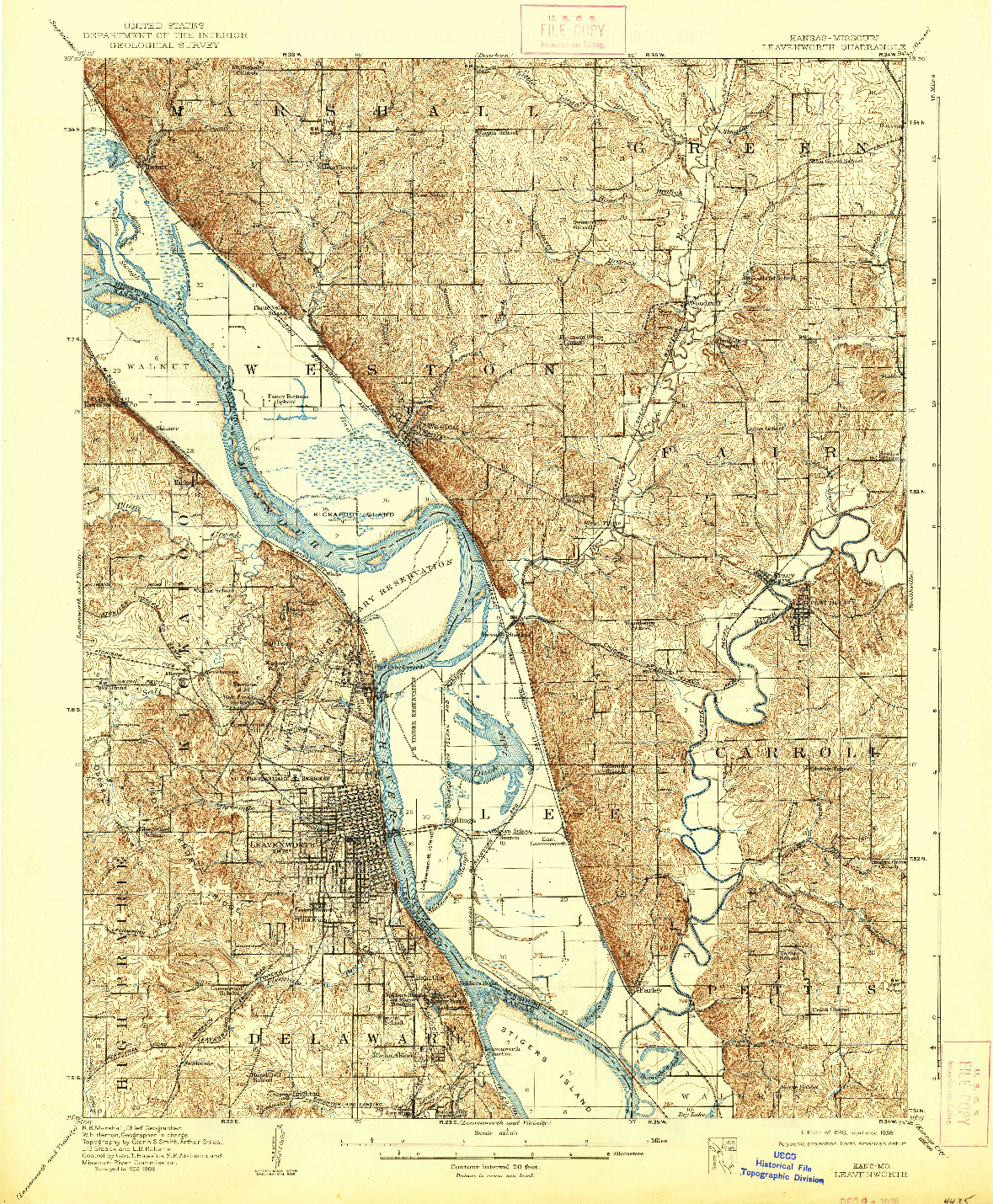 USGS 1:62500-SCALE QUADRANGLE FOR LEAVENWORTH, KS 1910