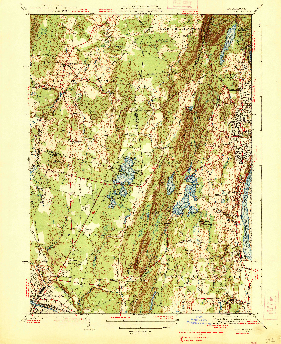 USGS 1:31680-SCALE QUADRANGLE FOR MT TOM, MA 1938