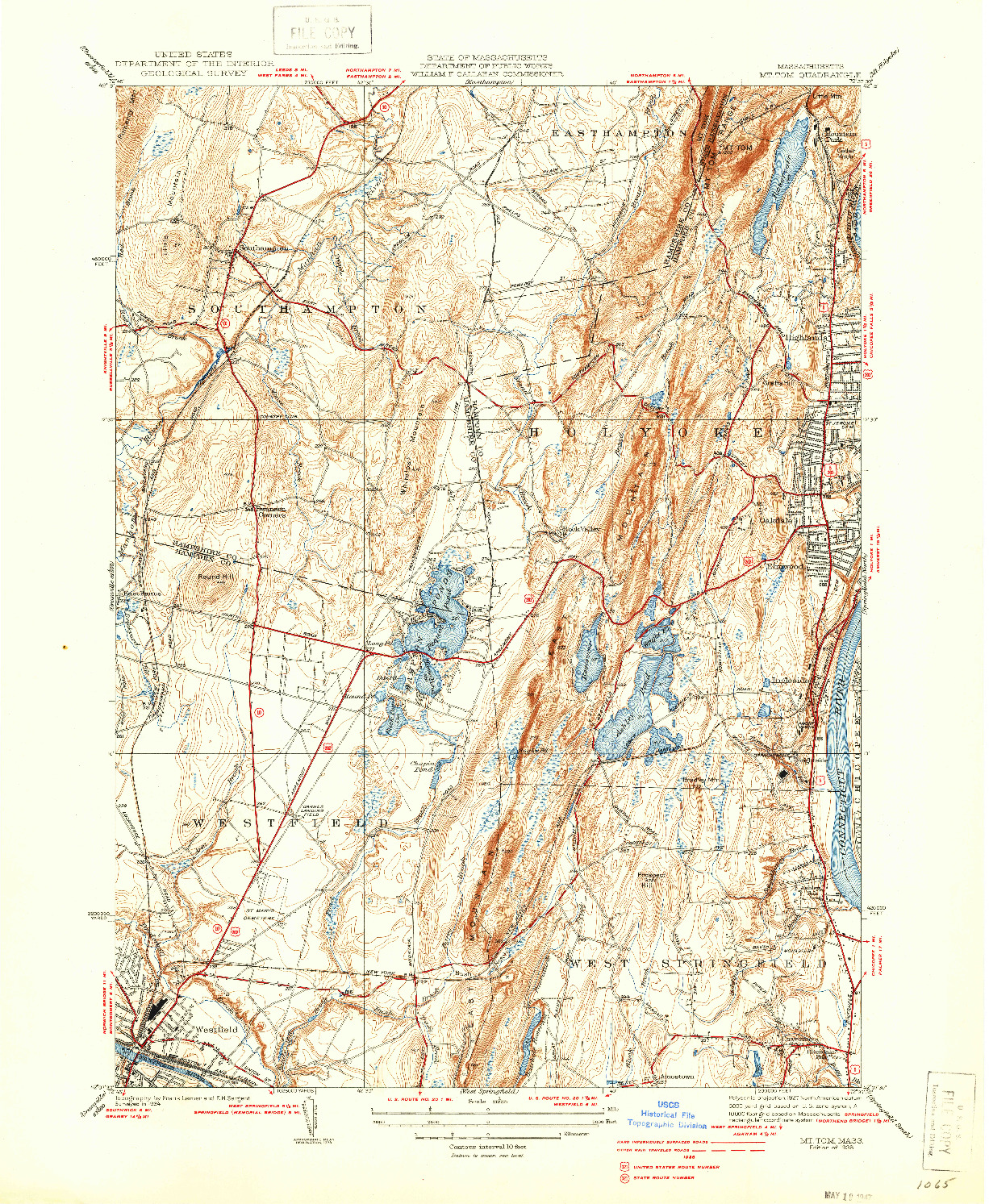 USGS 1:31680-SCALE QUADRANGLE FOR MT TOM, MA 1938