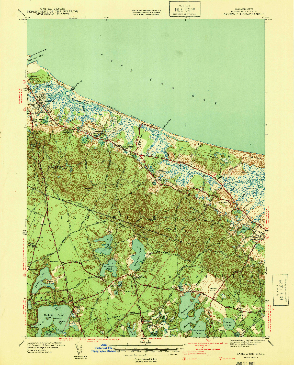 USGS 1:31680-SCALE QUADRANGLE FOR SANDWICH, MA 1938