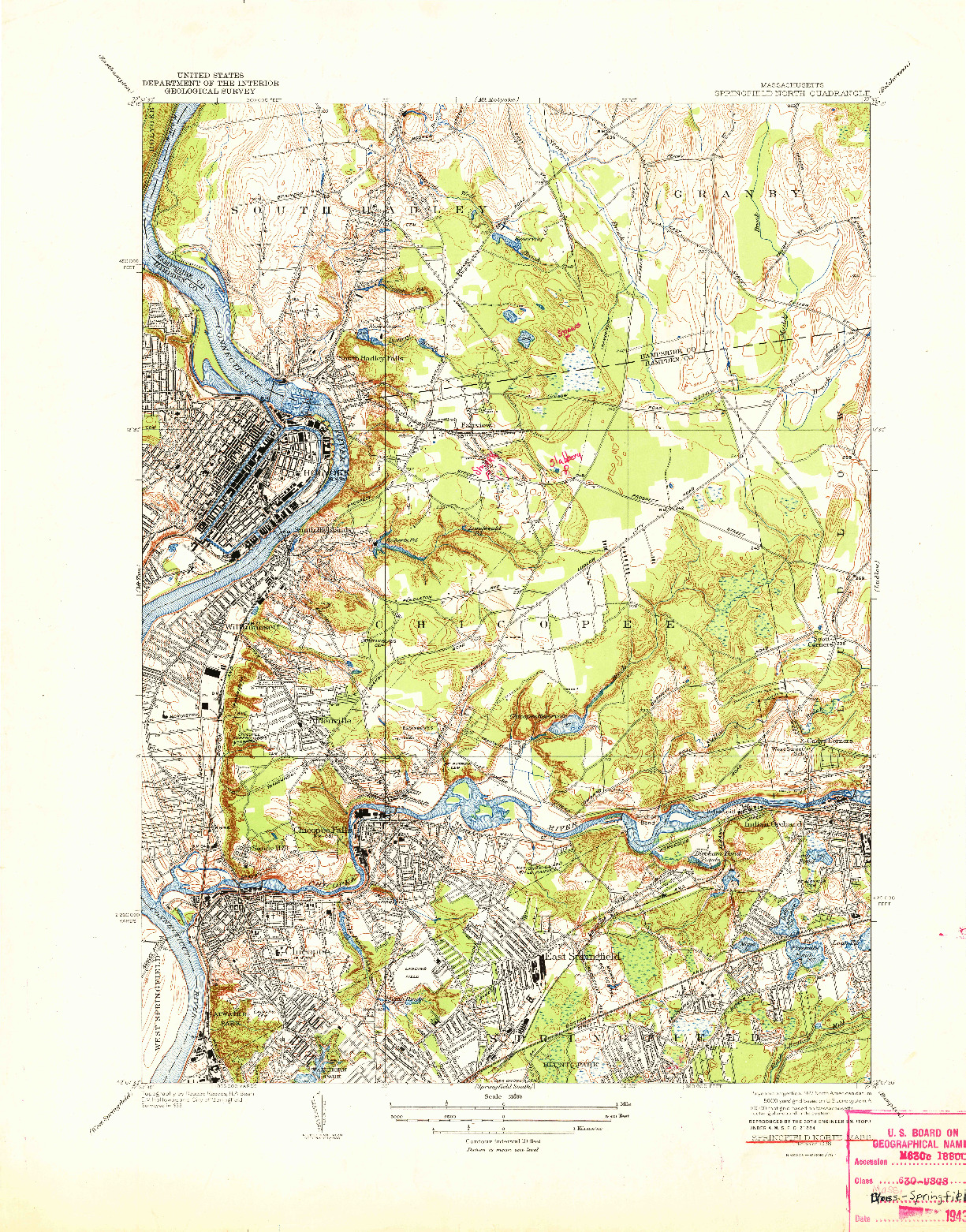 USGS 1:31680-SCALE QUADRANGLE FOR SPRINGFIELD NORTH, MA 1938