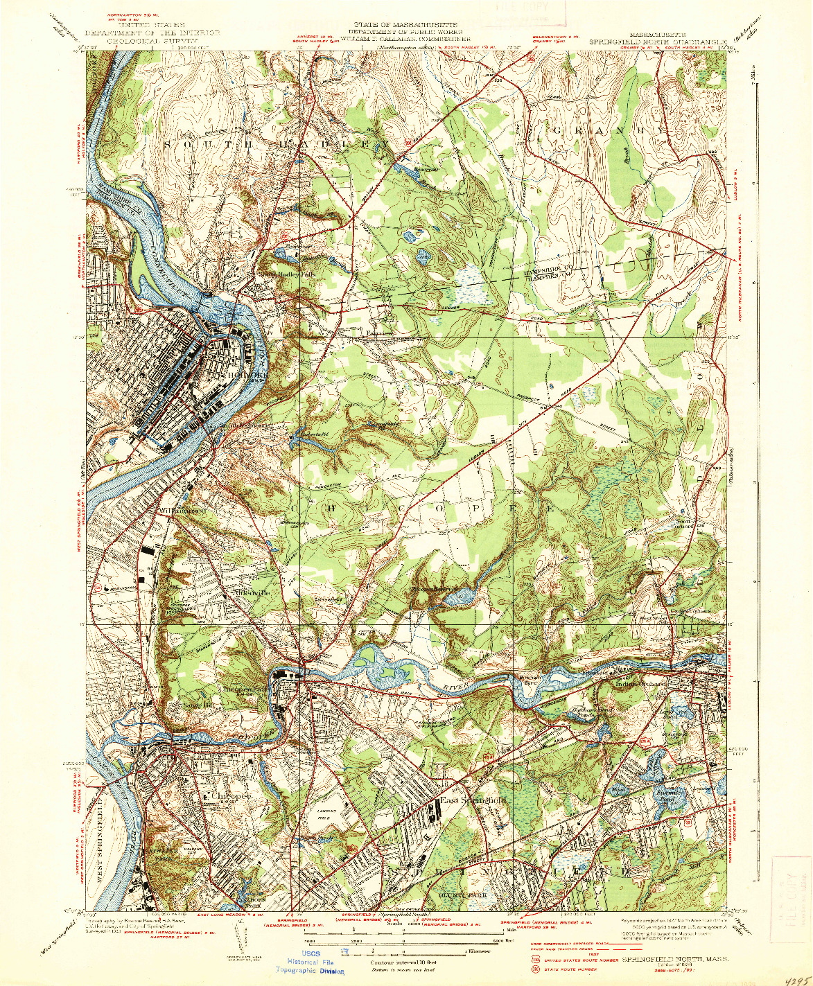 USGS 1:31680-SCALE QUADRANGLE FOR SPRINGFIELD NORTH, MA 1938