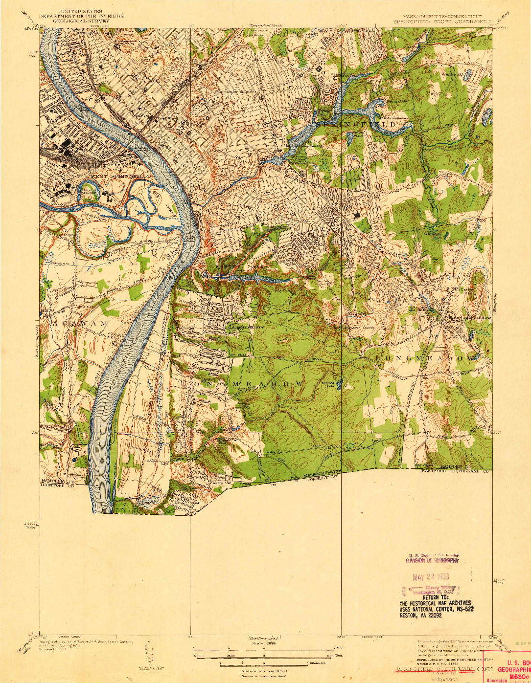 USGS 1:31680-SCALE QUADRANGLE FOR SPRINGFIELD SOUTH, MA 1938