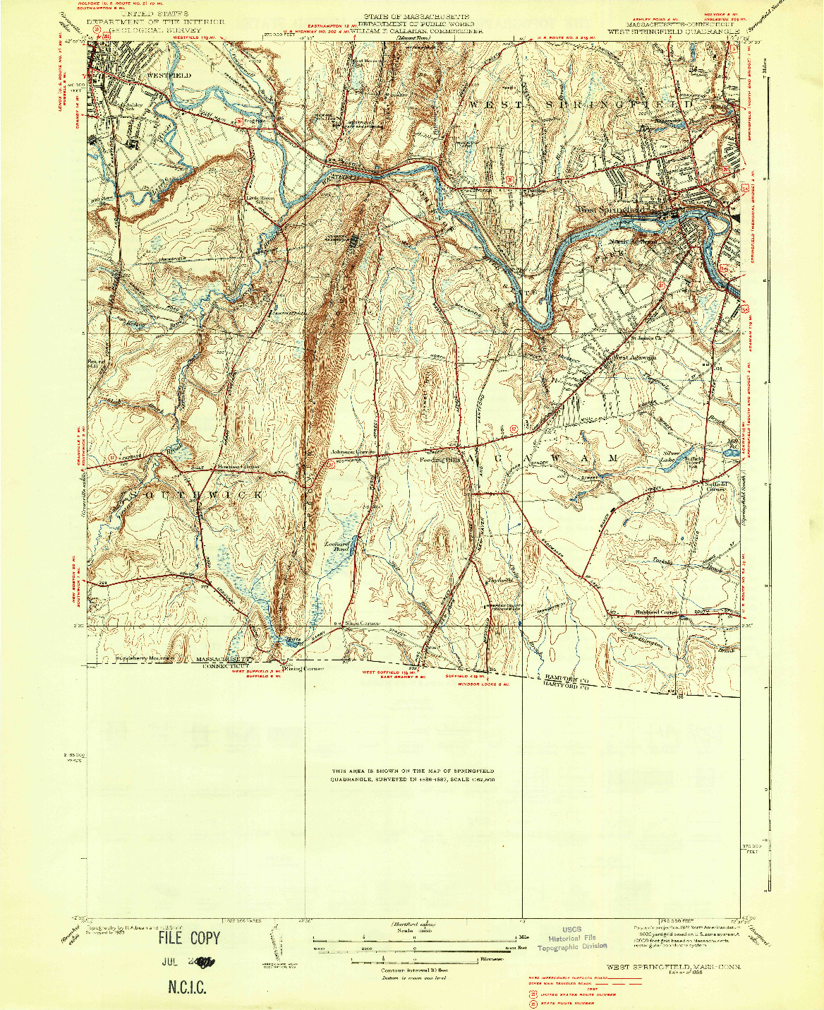 USGS 1:31680-SCALE QUADRANGLE FOR WEST SPRINGFIELD, MA 1938