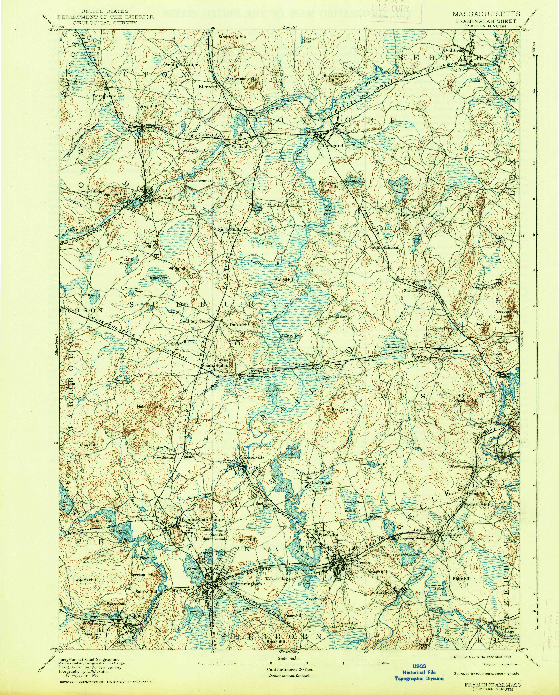 USGS 1:62500-SCALE QUADRANGLE FOR FRAMINGHAM, MA 1894