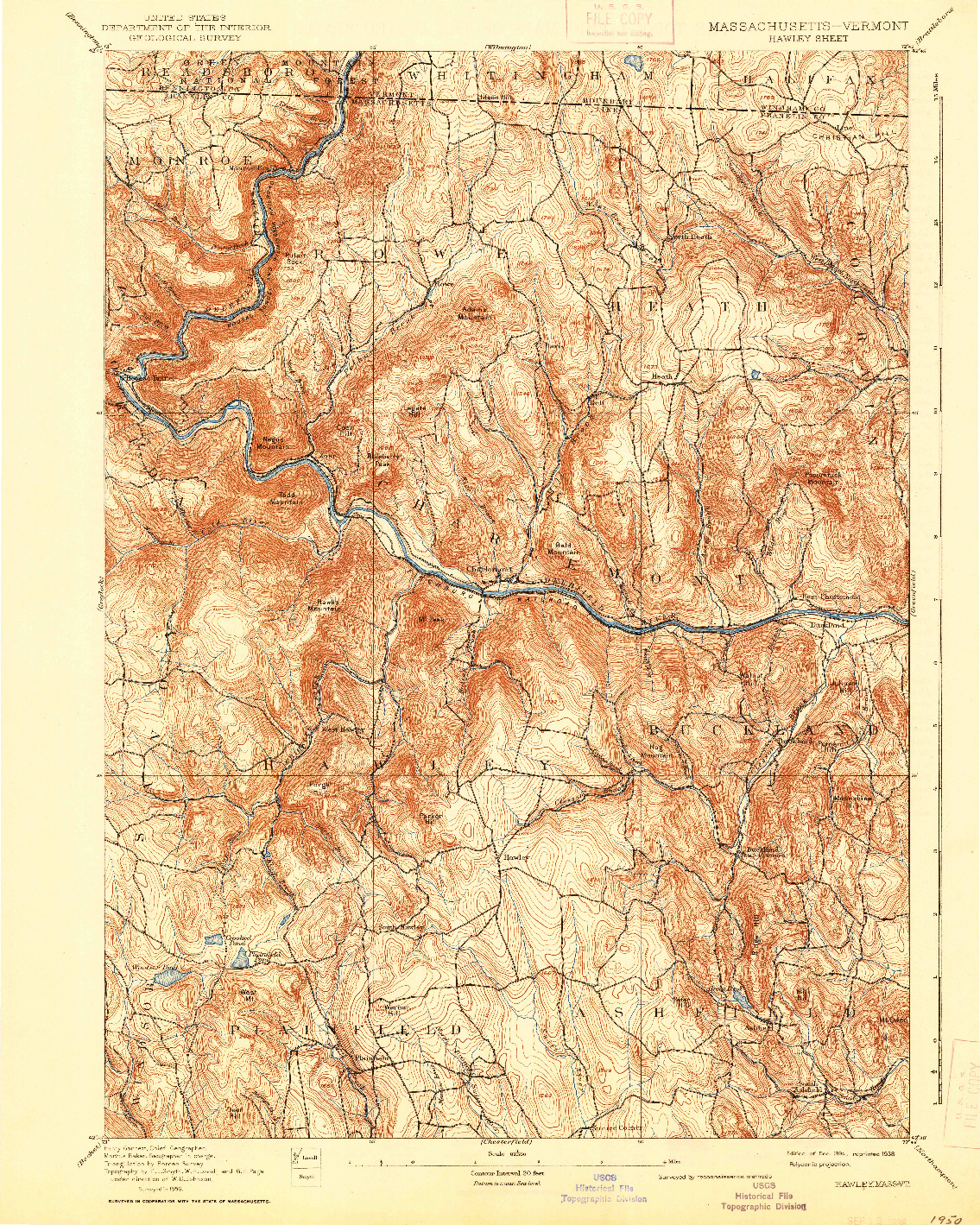 USGS 1:62500-SCALE QUADRANGLE FOR HAWLEY, MA 1894