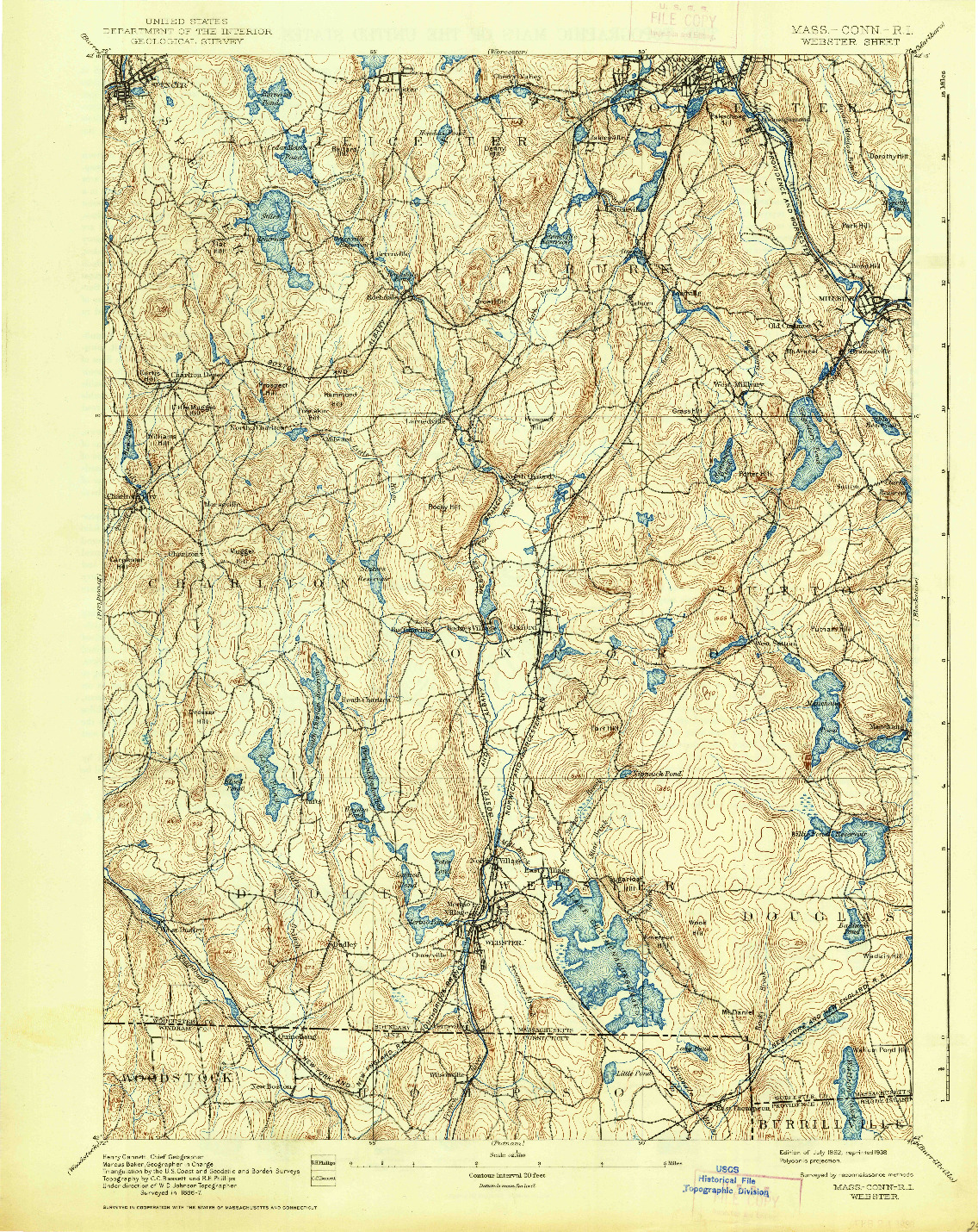 USGS 1:62500-SCALE QUADRANGLE FOR WEBSTER, MA 1892
