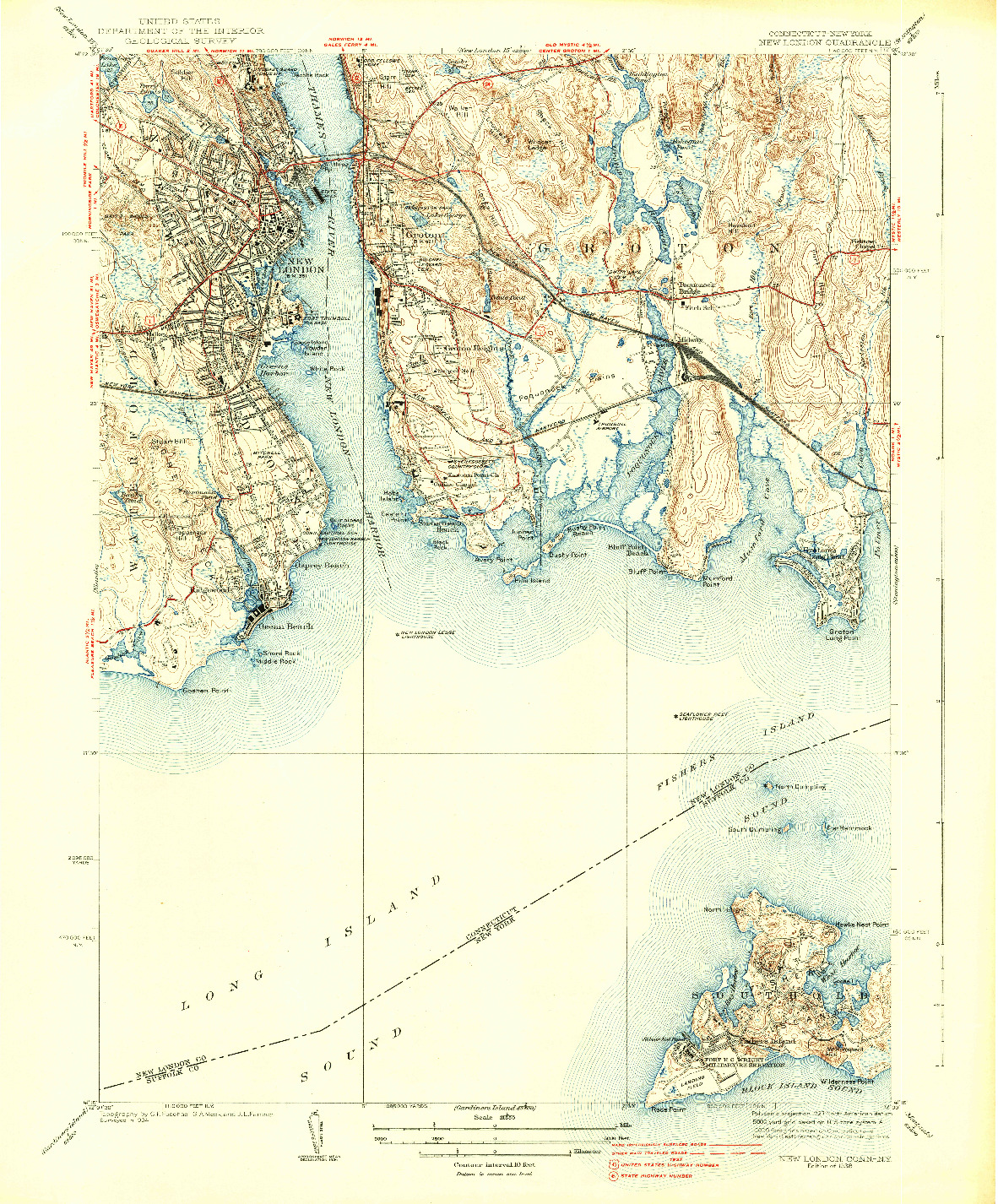 USGS 1:31680-SCALE QUADRANGLE FOR NEW LONDON, CT 1938