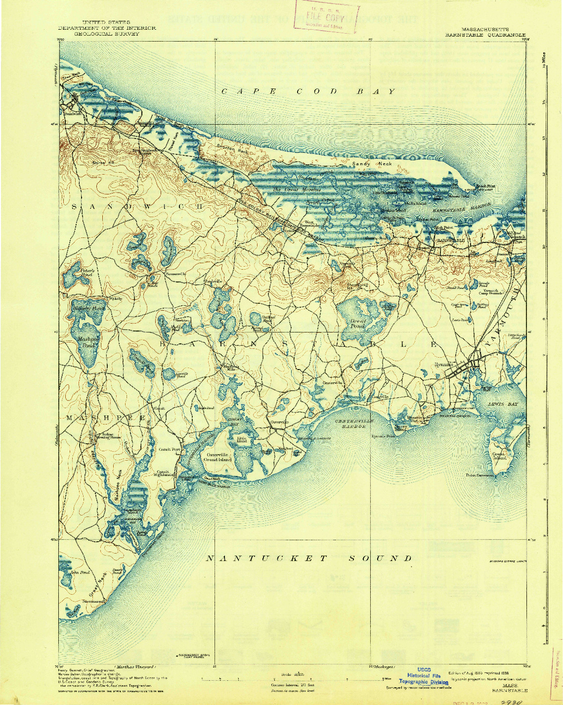 USGS 1:62500-SCALE QUADRANGLE FOR BARNSTABLE, MA 1893