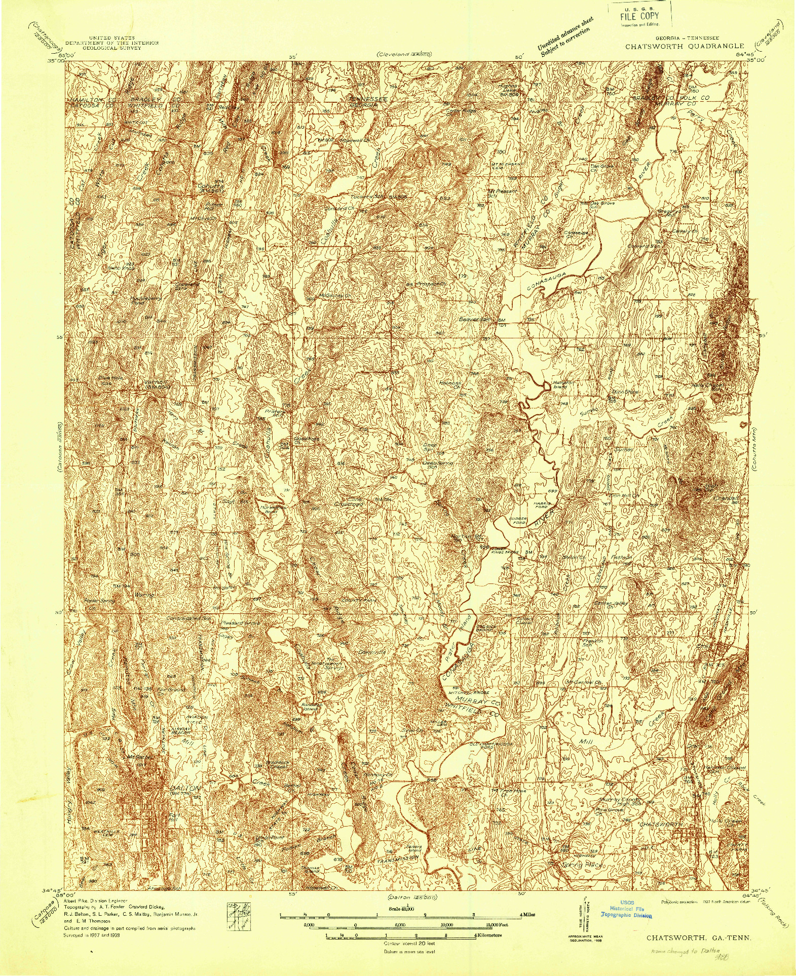 USGS 1:48000-SCALE QUADRANGLE FOR CHATSWORTH, GA 1938