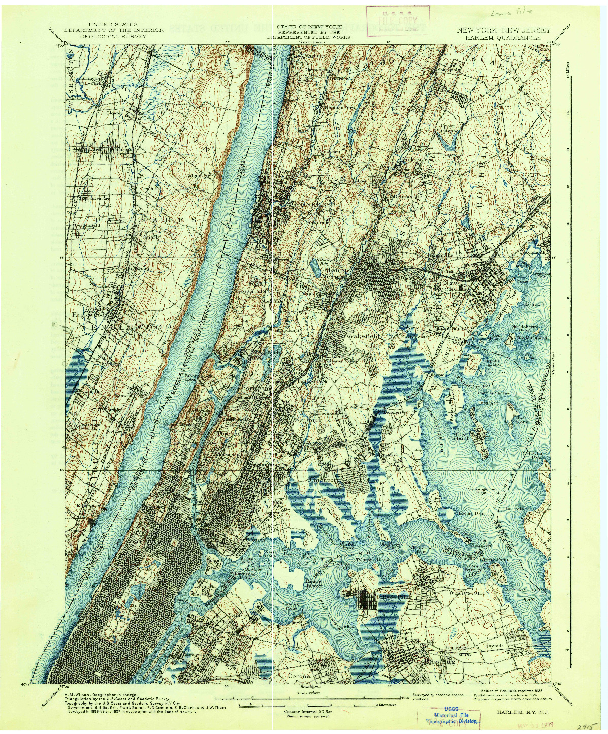 USGS 1:62500-SCALE QUADRANGLE FOR HARLEM, NY 1900