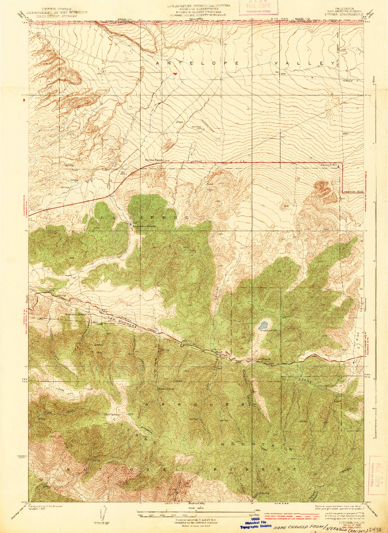 USGS 1:24000-SCALE QUADRANGLE FOR LIEBRE, CA 1938