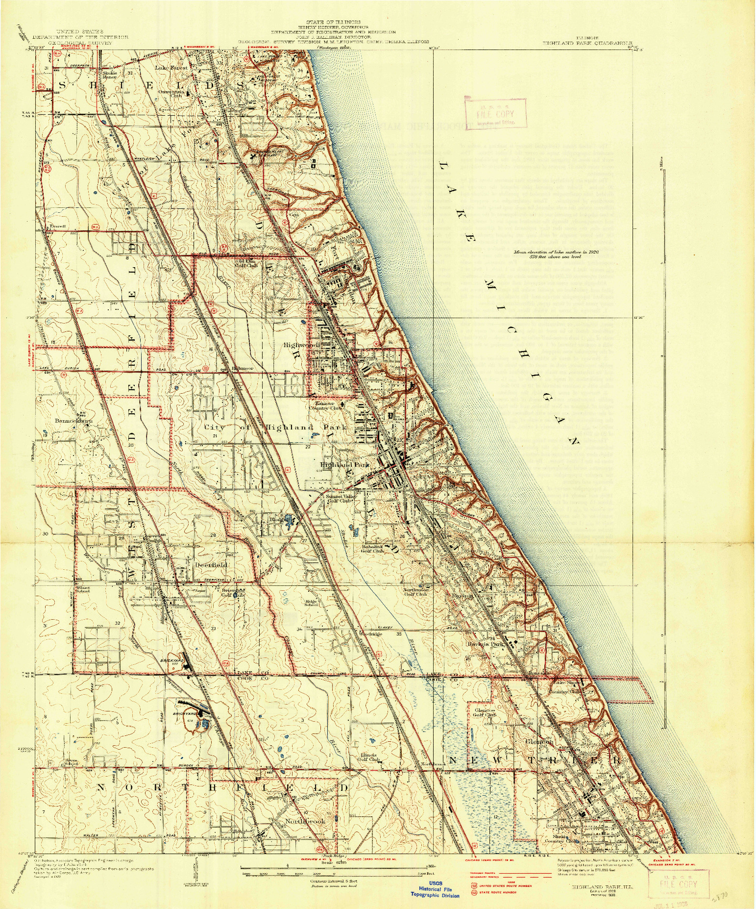 USGS 1:24000-SCALE QUADRANGLE FOR HIGHLAND PARK, IL 1928