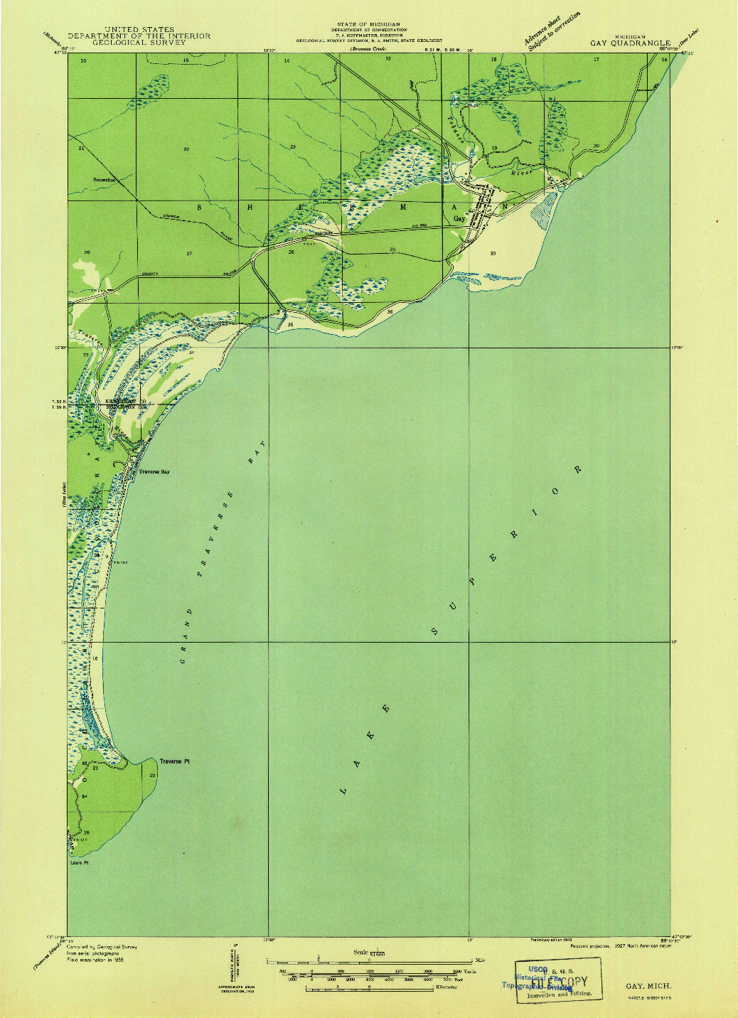 USGS 1:31680-SCALE QUADRANGLE FOR GAY, MI 1938