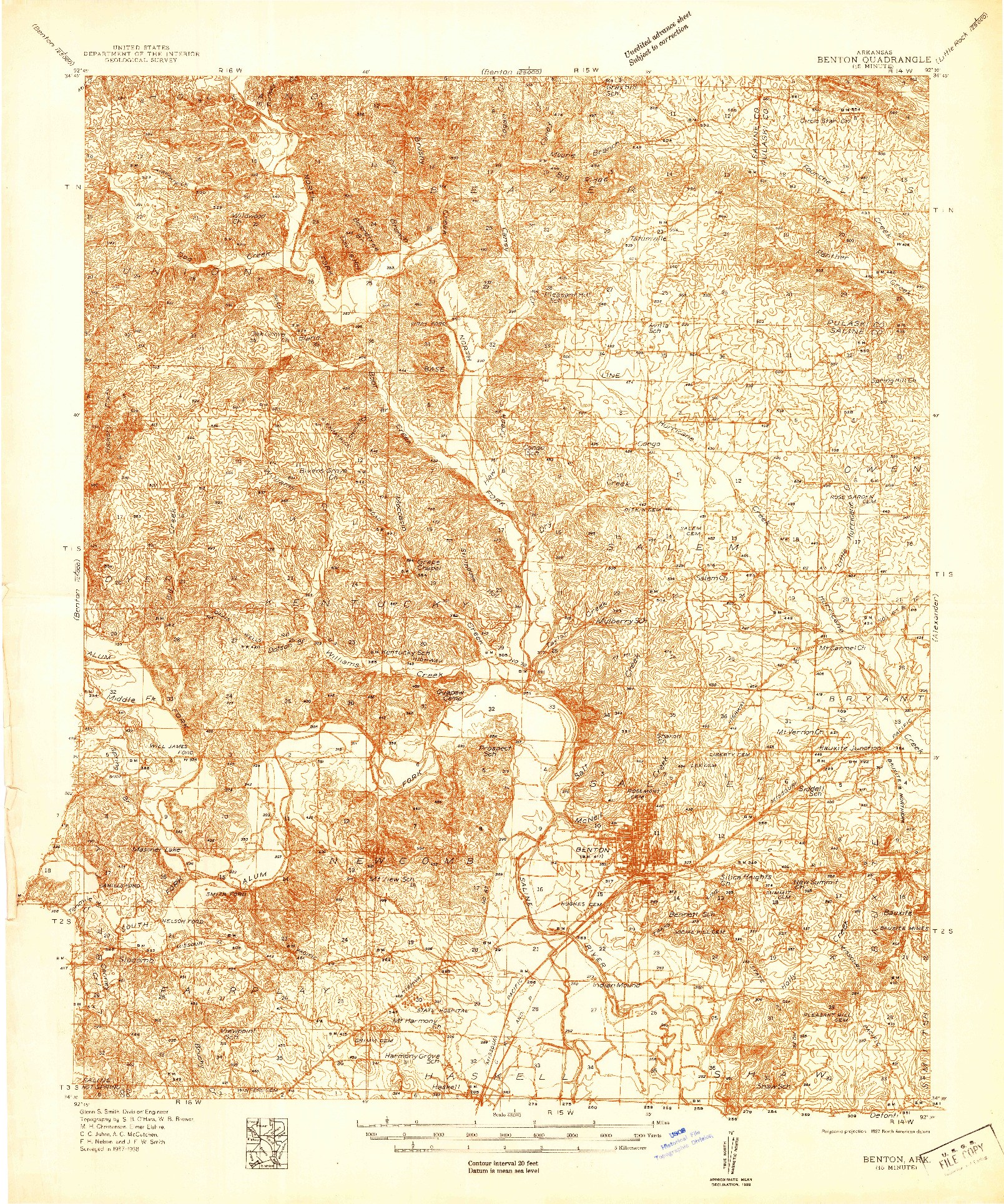 USGS 1:48000-SCALE QUADRANGLE FOR BENTON, AR 1938