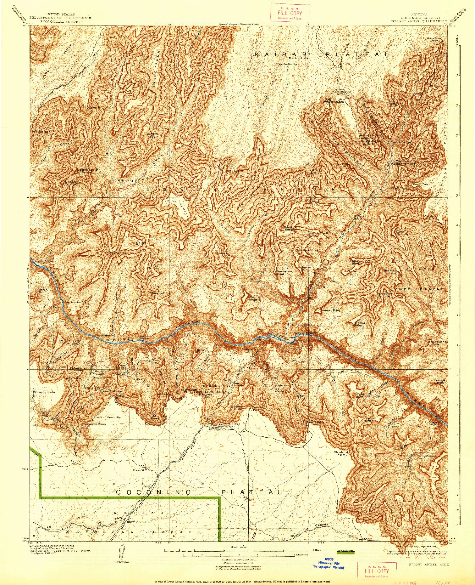 USGS 1:48000-SCALE QUADRANGLE FOR BRIGHT ANGEL, AZ 1906