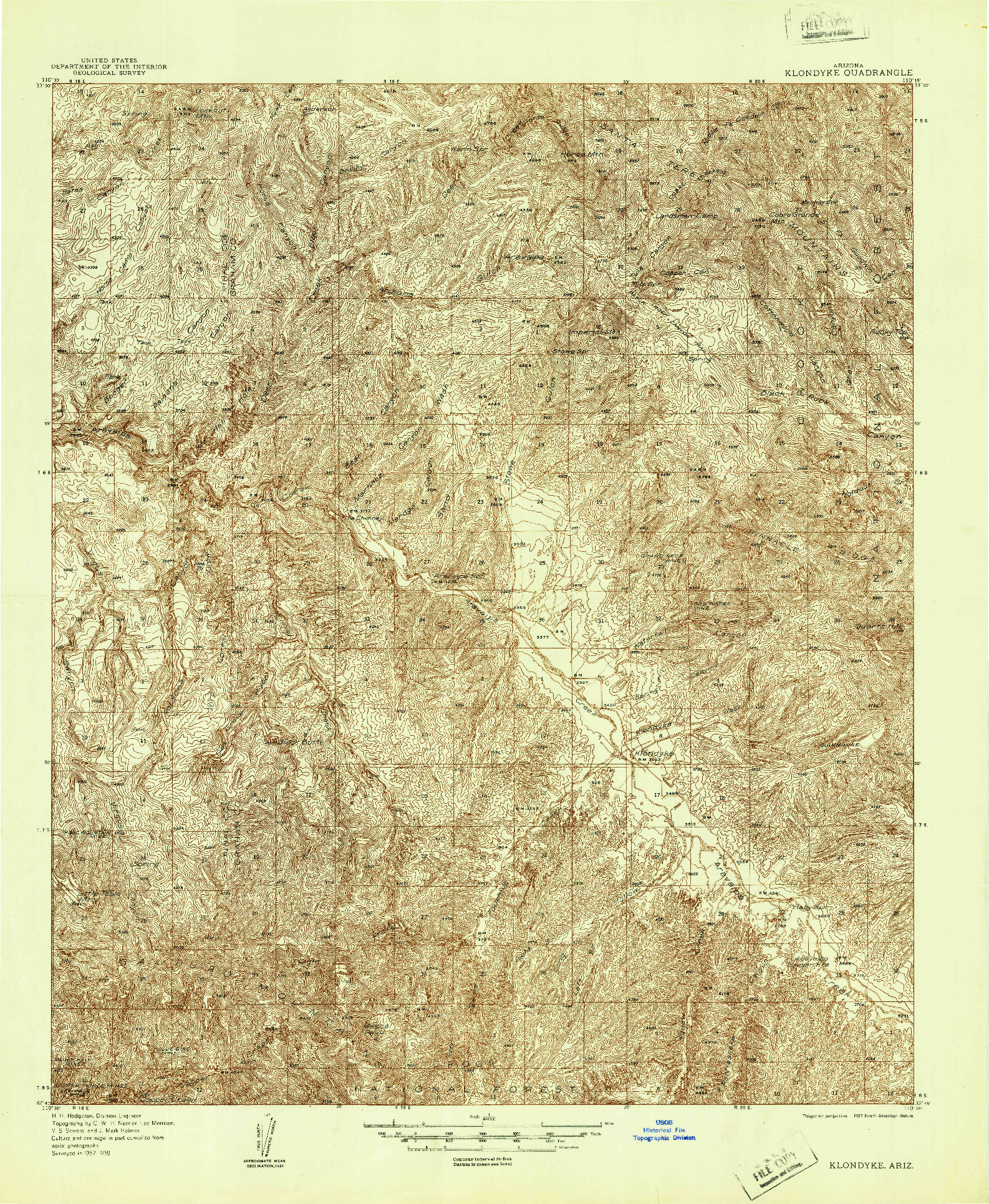 USGS 1:48000-SCALE QUADRANGLE FOR KLONDYKE, AZ 1938