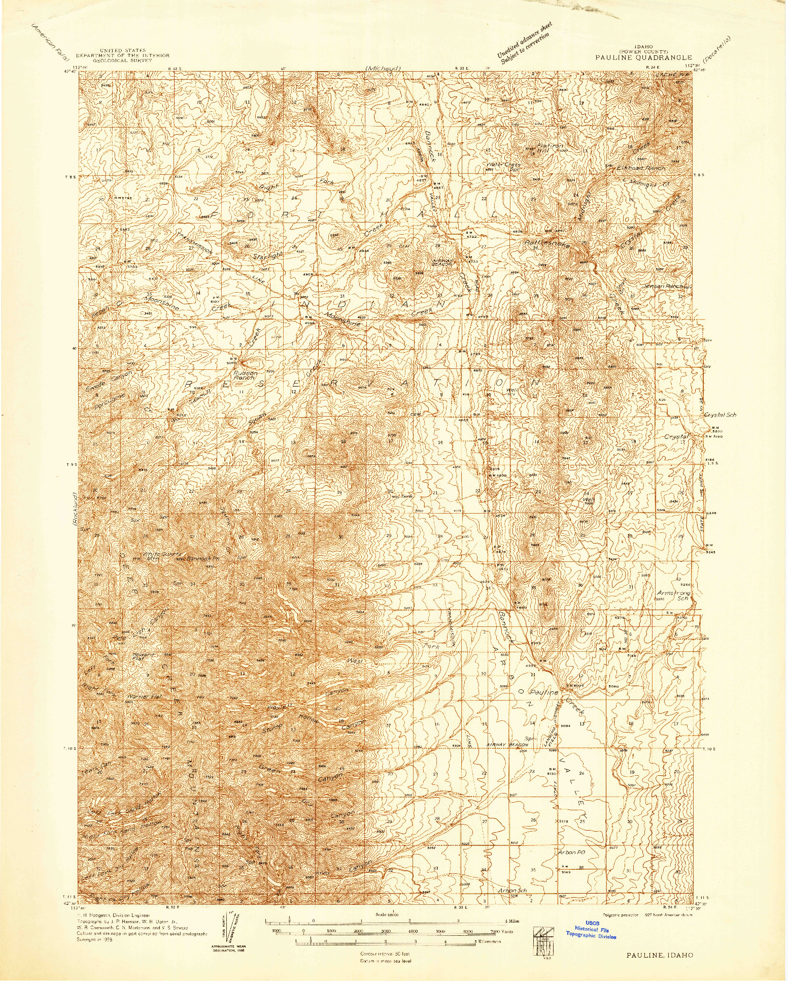 USGS 1:48000-SCALE QUADRANGLE FOR PAULINE, ID 1938