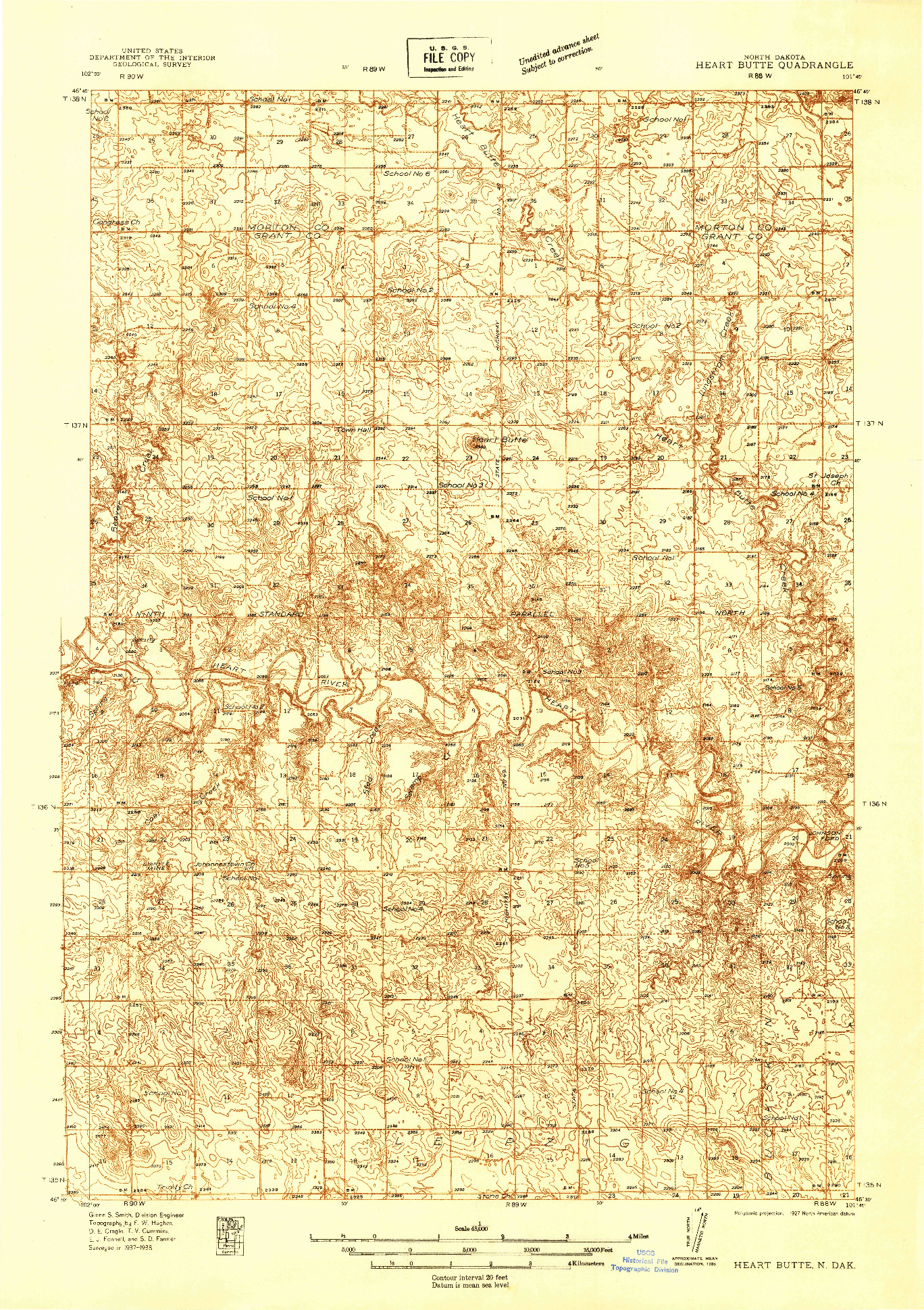 USGS 1:48000-SCALE QUADRANGLE FOR HEART BUTTE, ND 1938