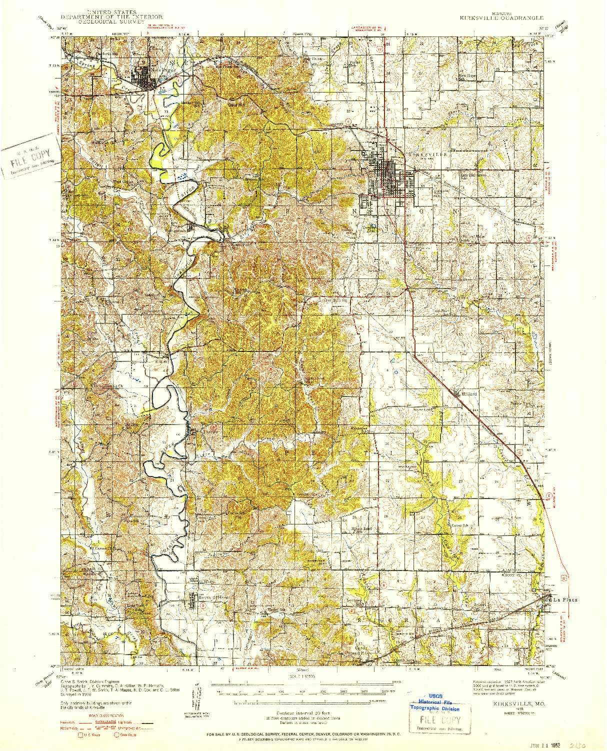 USGS 1:62500-SCALE QUADRANGLE FOR KIRKSVILLE, MO 1938