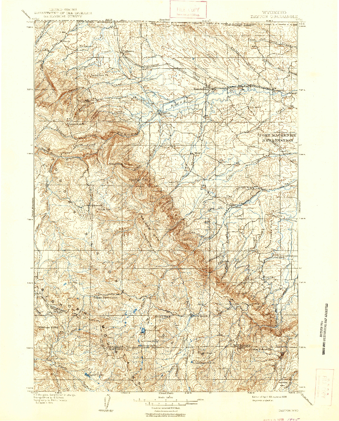 USGS 1:125000-SCALE QUADRANGLE FOR DAYTON, WY 1901