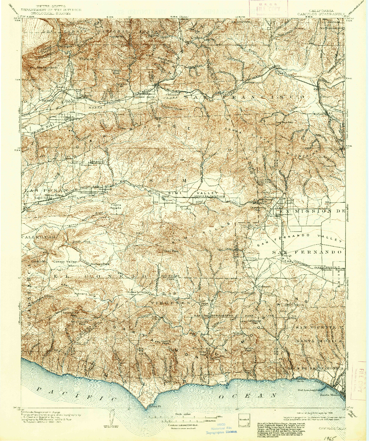 USGS 1:125000-SCALE QUADRANGLE FOR CAMULOS, CA 1903