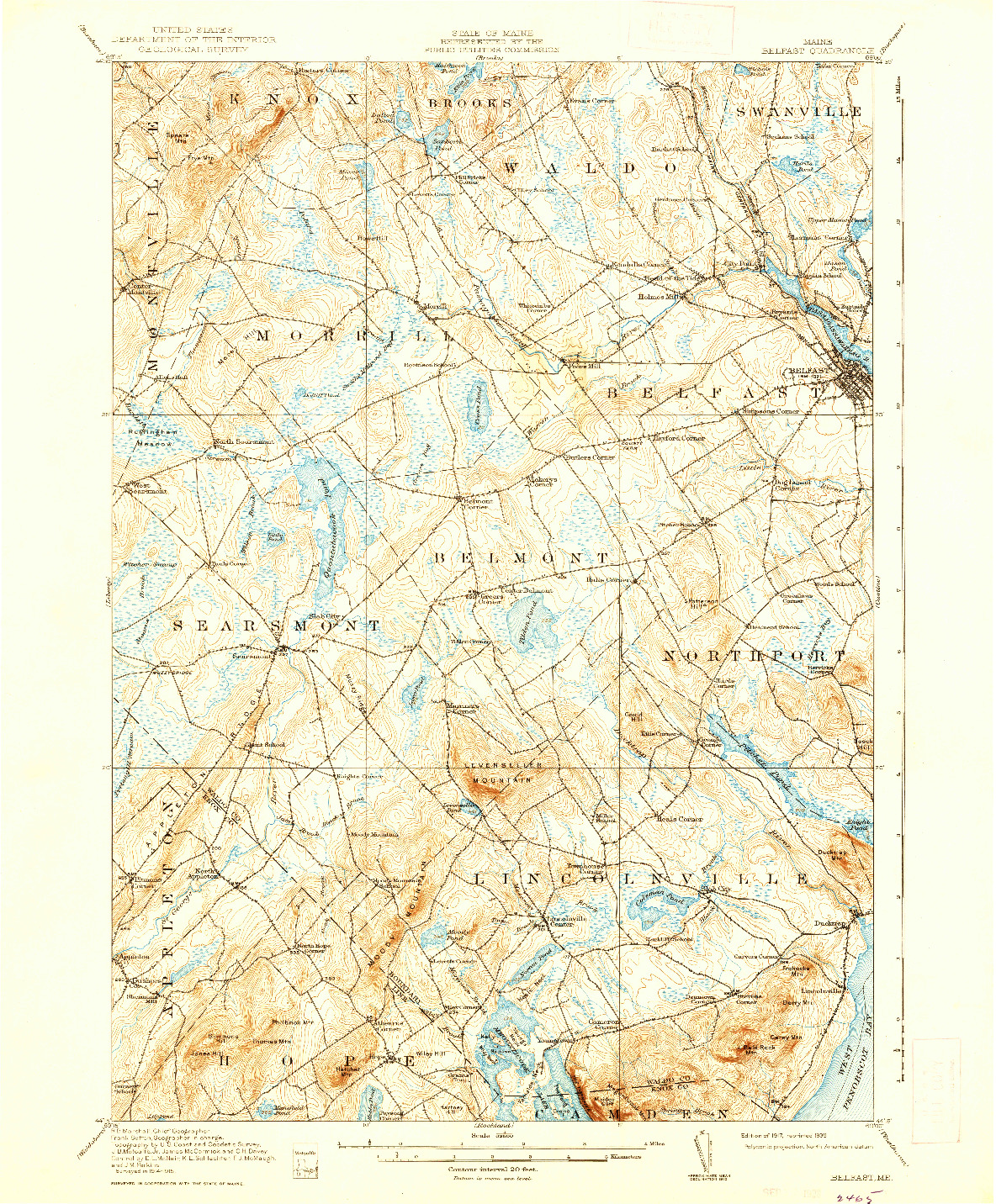 USGS 1:62500-SCALE QUADRANGLE FOR BELFAST, ME 1917
