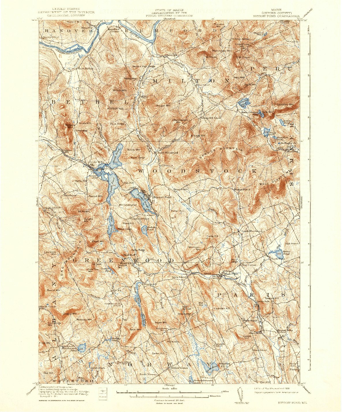 USGS 1:62500-SCALE QUADRANGLE FOR BRYANT POND, ME 1914
